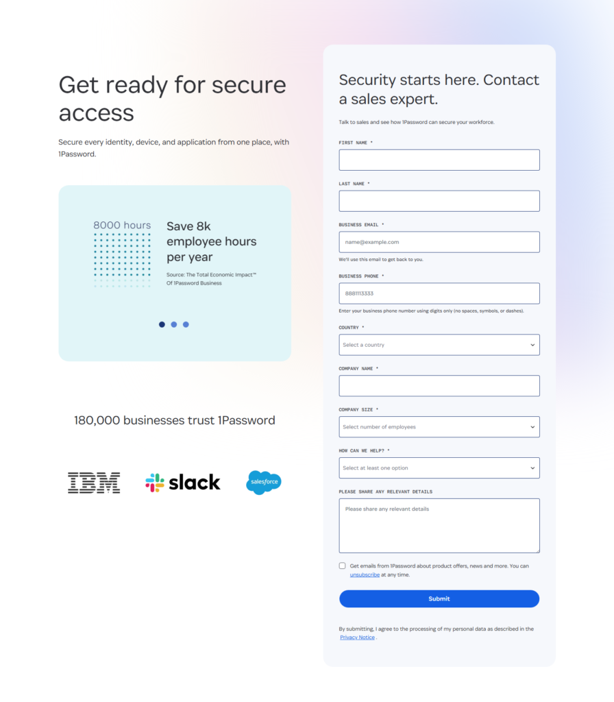 Contact Sales @1Password