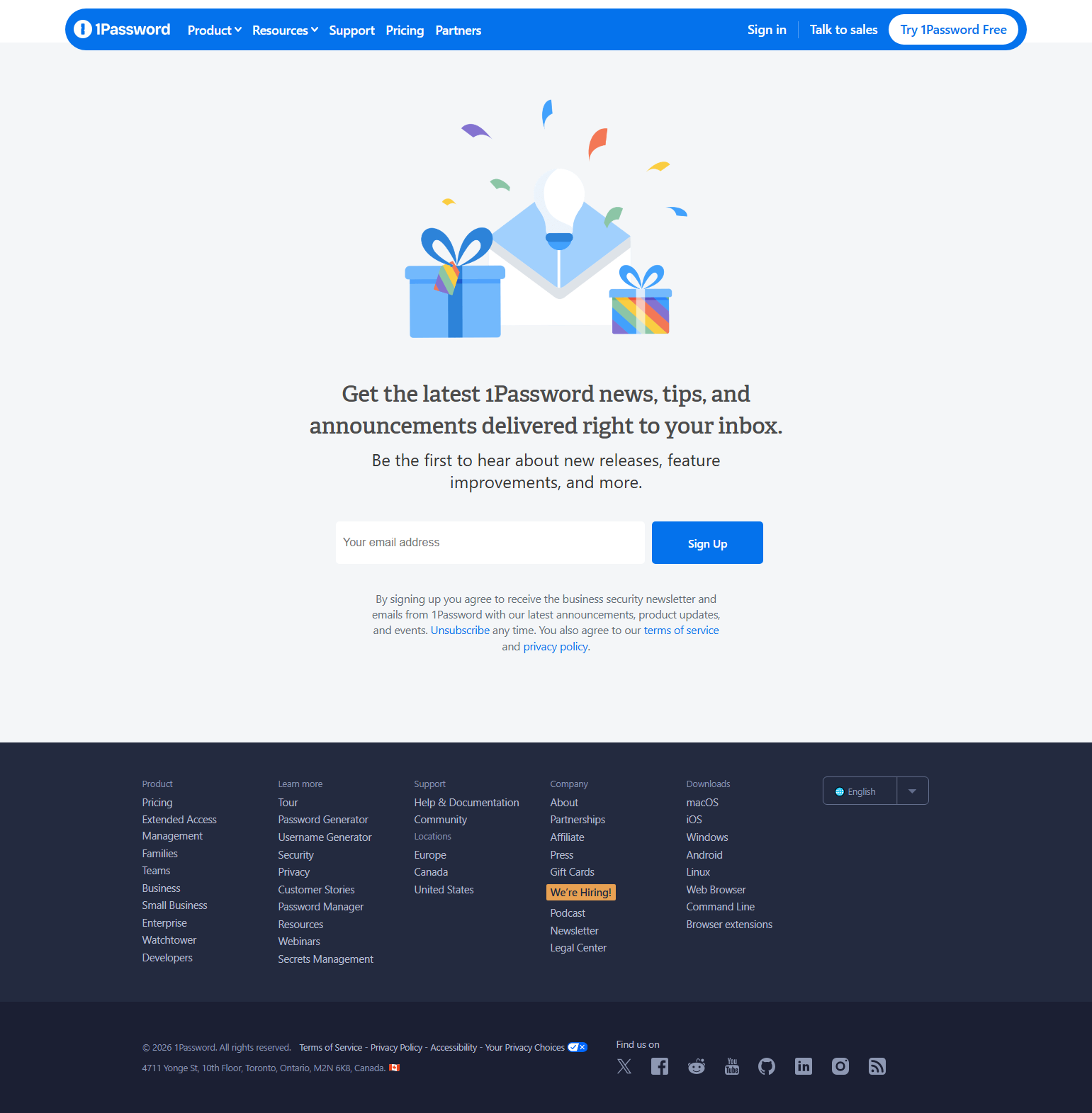 Newsletter Signup @1Password