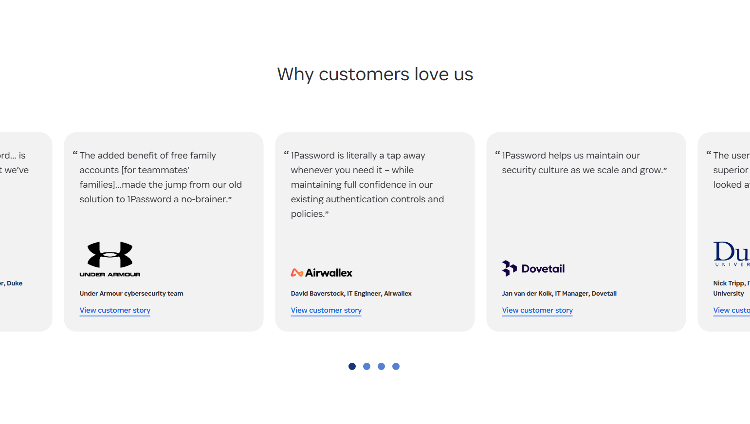 Testimonials Section @1Password