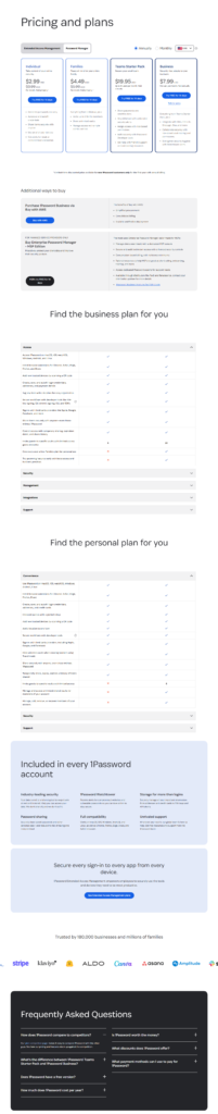 Pricing Page @1Password