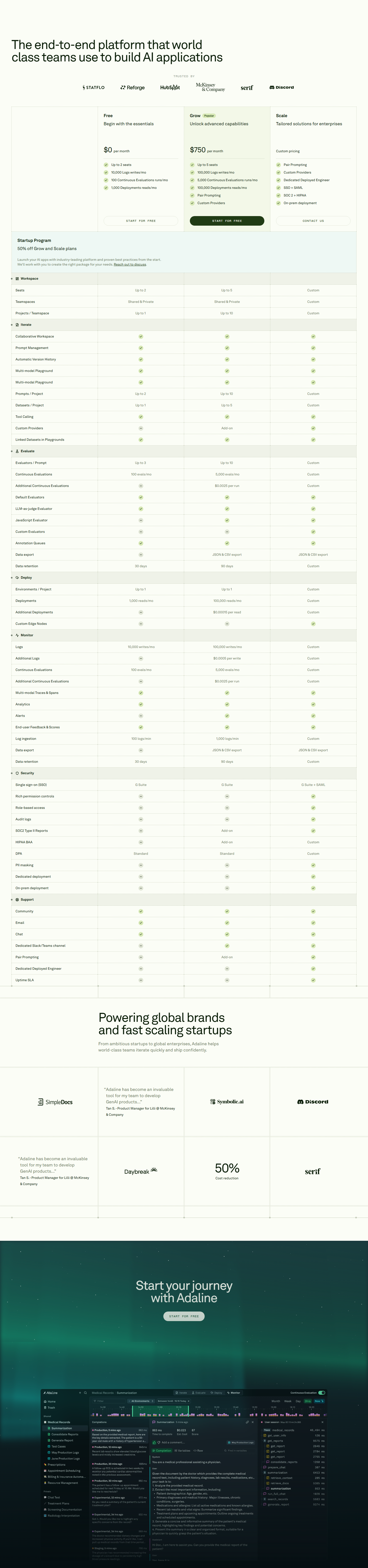 Pricing Page @Adaline