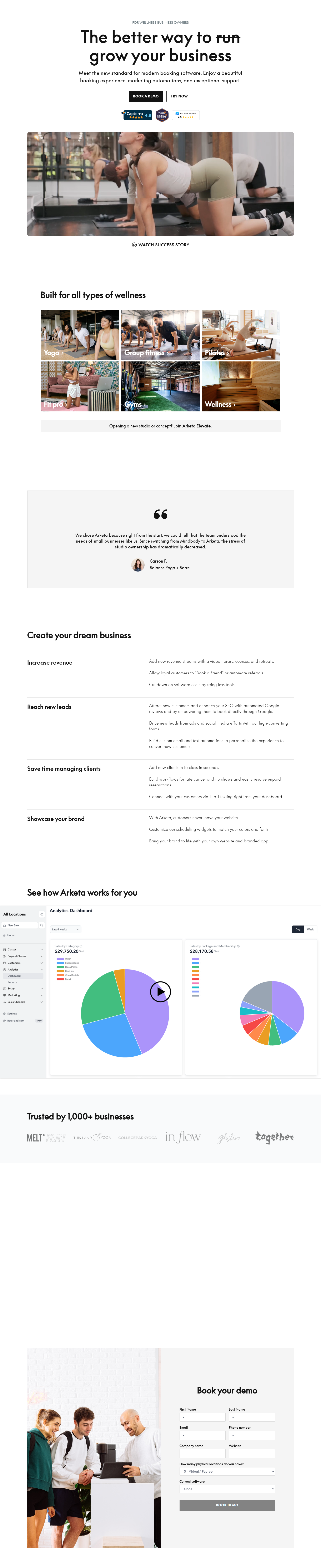 Landing Page @Arketa