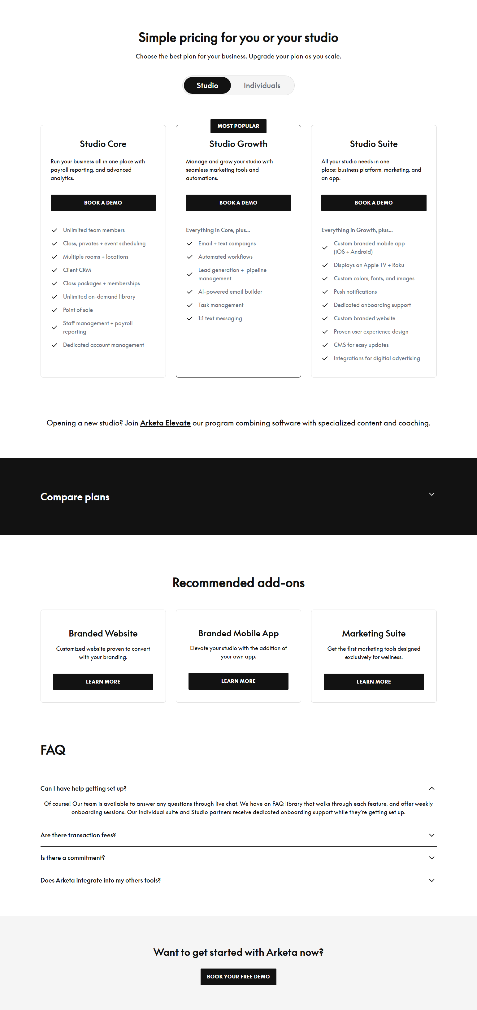 Pricing Page @Arketa