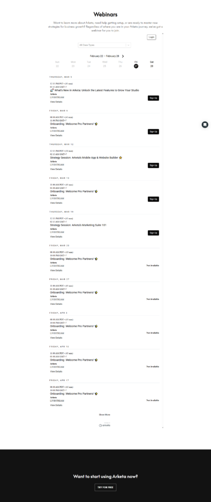 Events / Webinars @Arketa