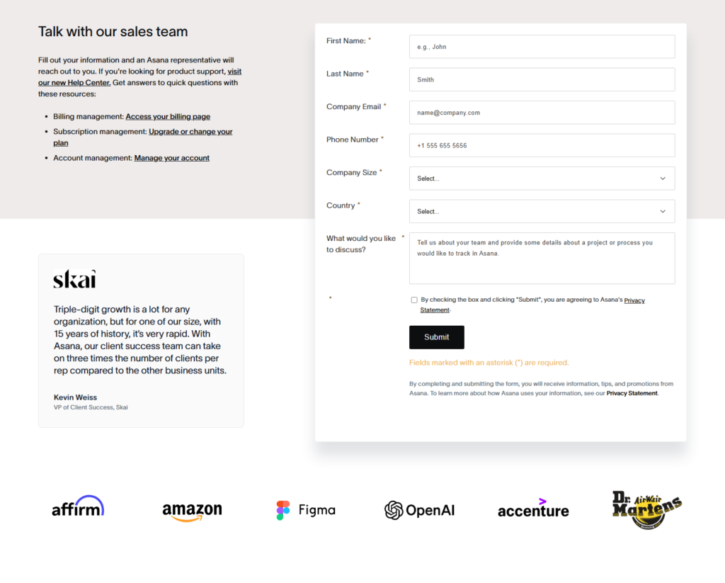 Contact Sales @Asana
