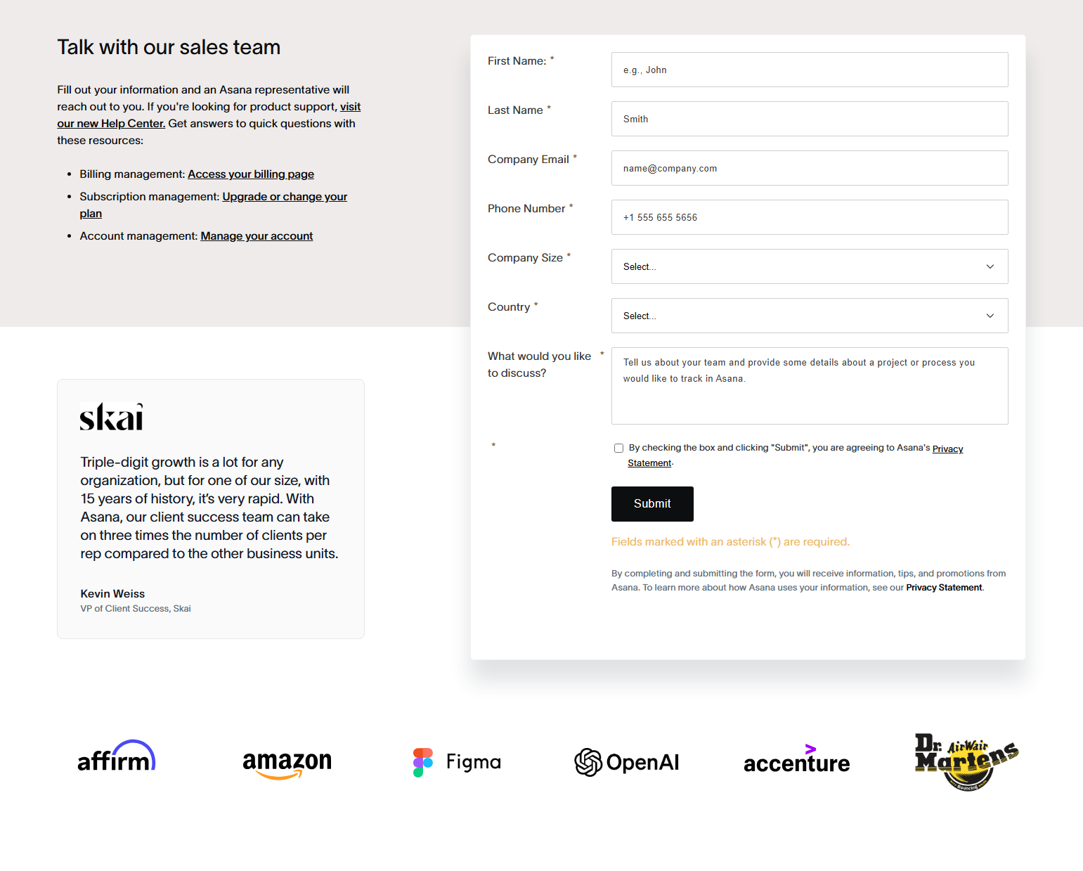 Contact Sales @Asana