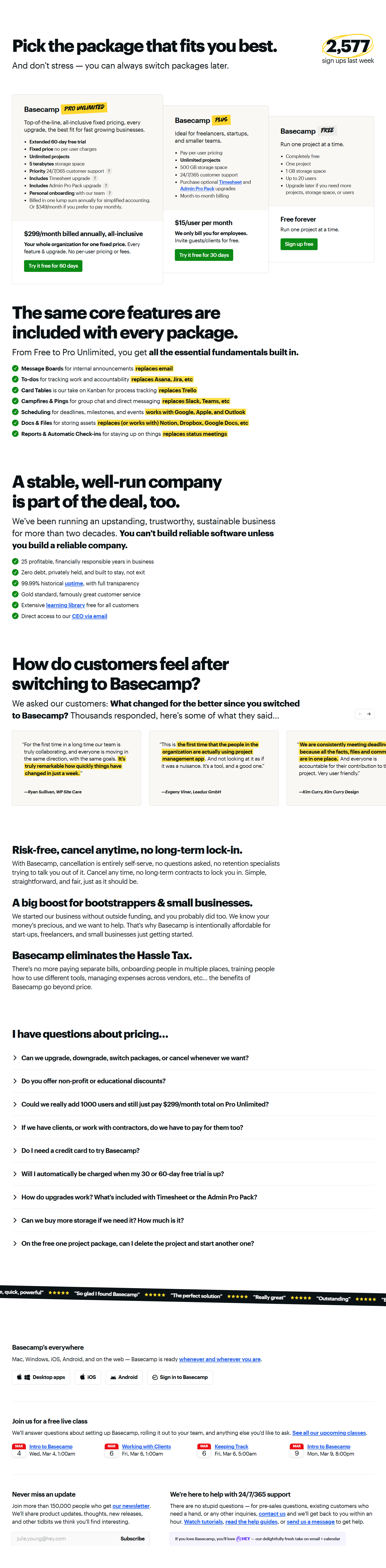 Pricing Page @Basecamp