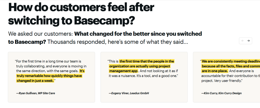 Testimonials Section @Basecamp