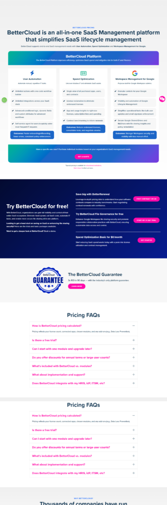 Pricing Page @BetterCloud
