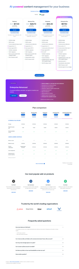 Pricing Page @Box
