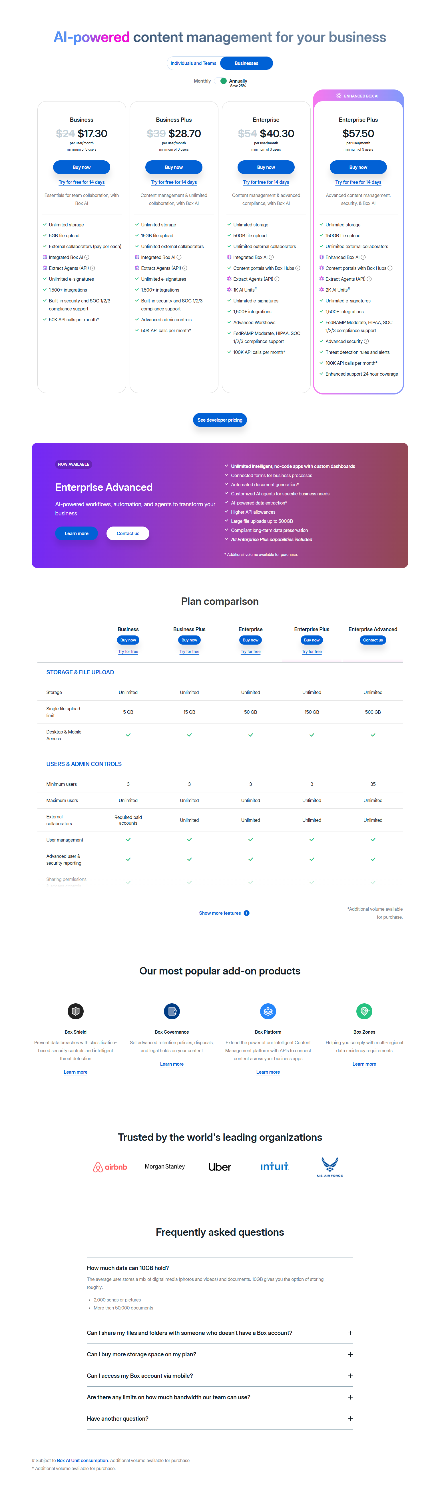 Pricing Page @Box