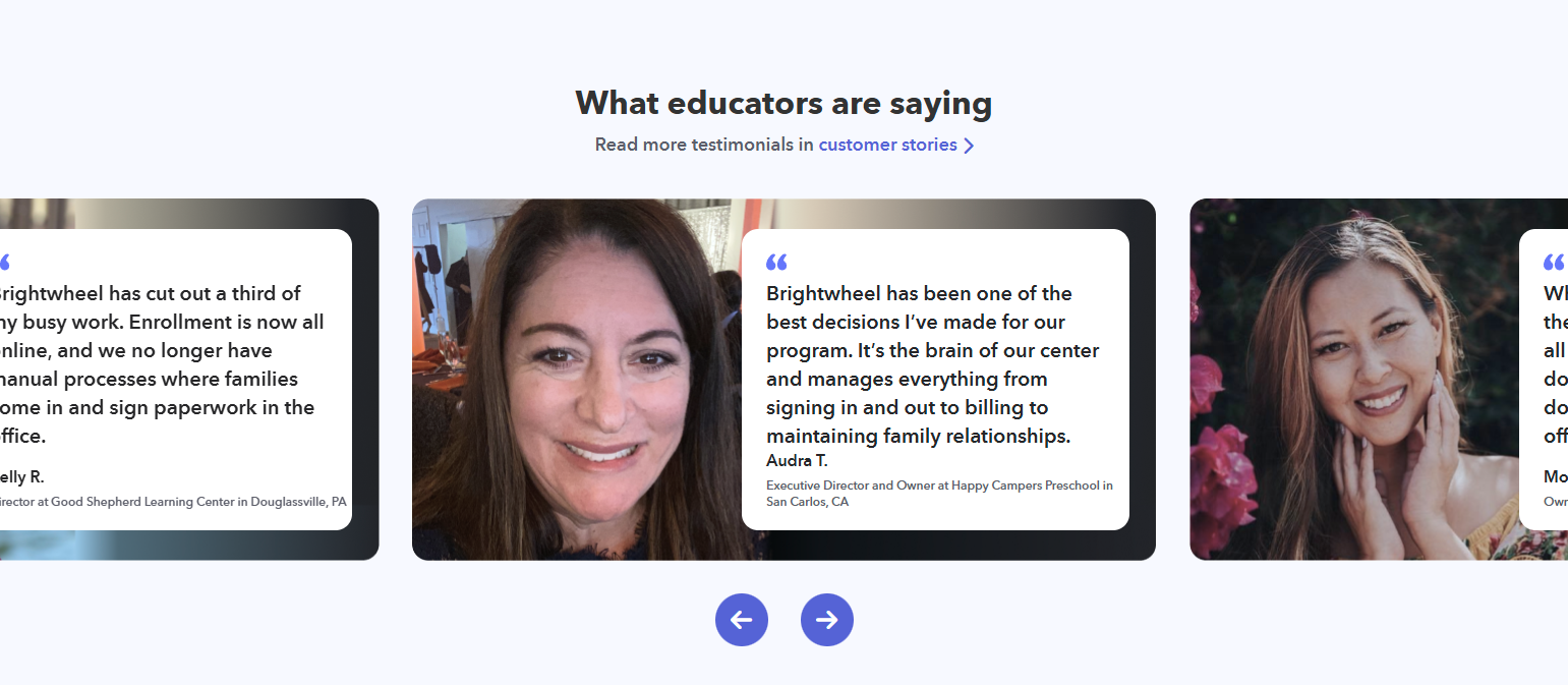 Testimonials Section @Brightwheel