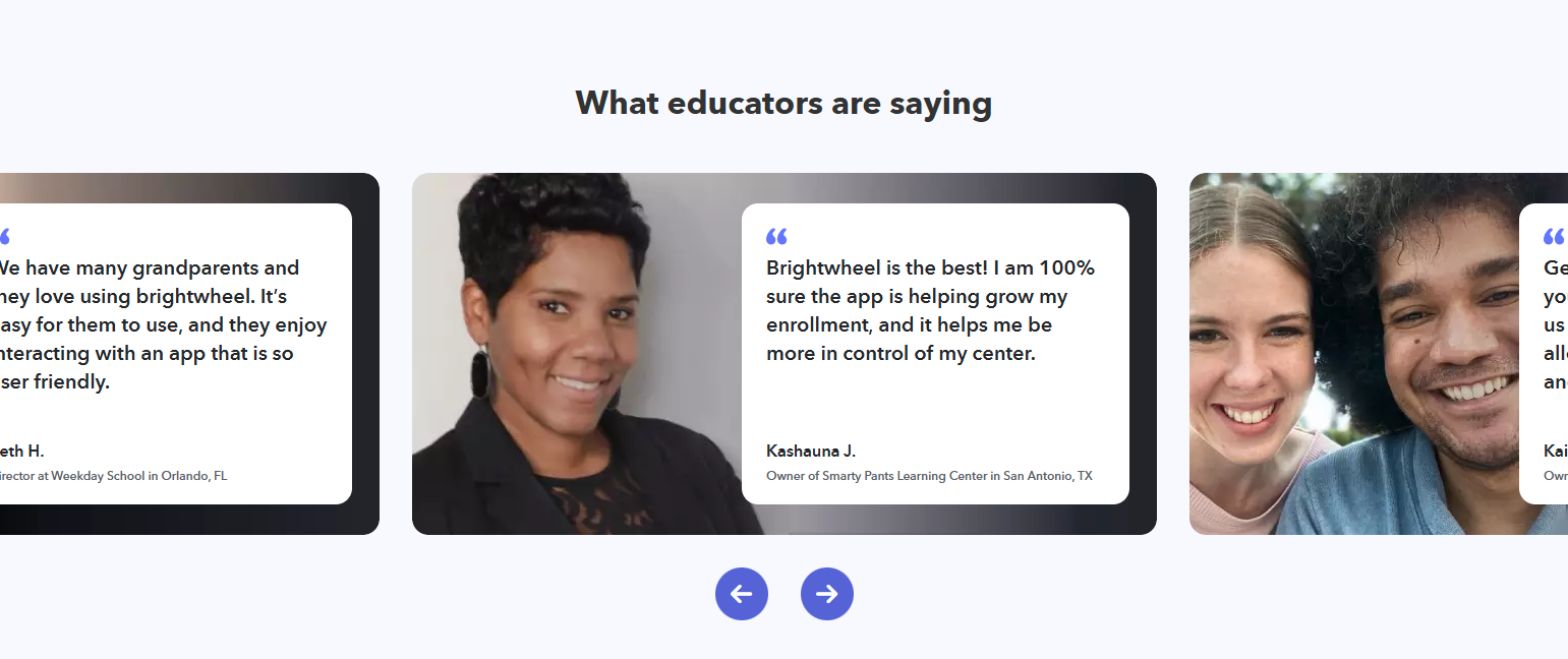 Testimonials Section @Brightwheel