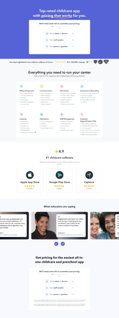 Pricing Page @Brightwheel