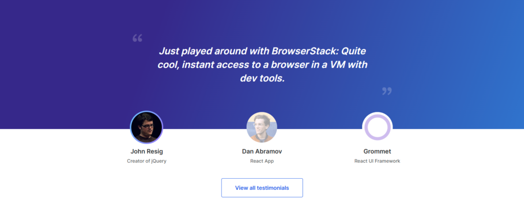 Testimonials Section @BrowserStack