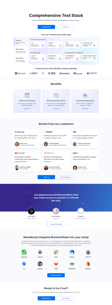 Landing Page @BrowserStack