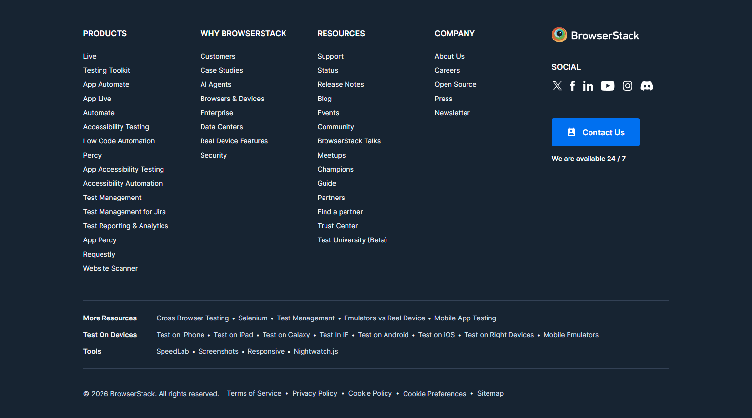 Footer @BrowserStack