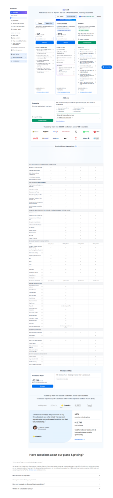 Pricing Page @BrowserStack