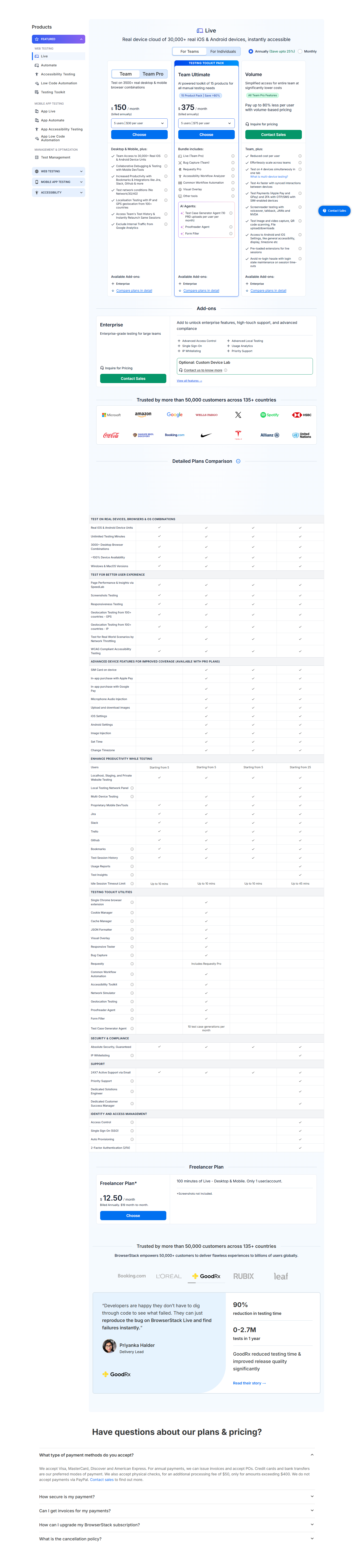Pricing Page @BrowserStack