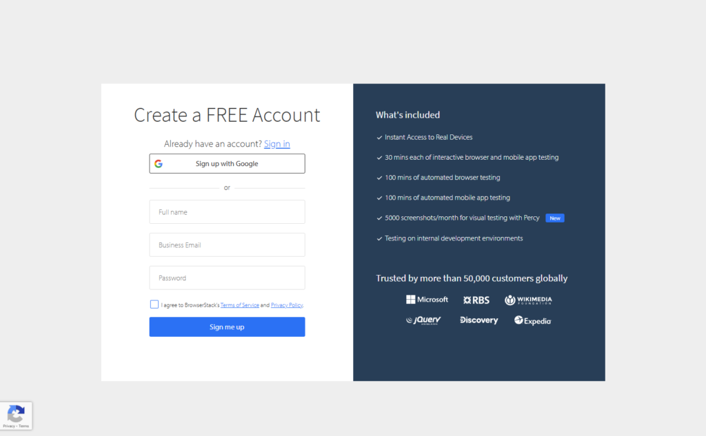Signup @BrowserStack