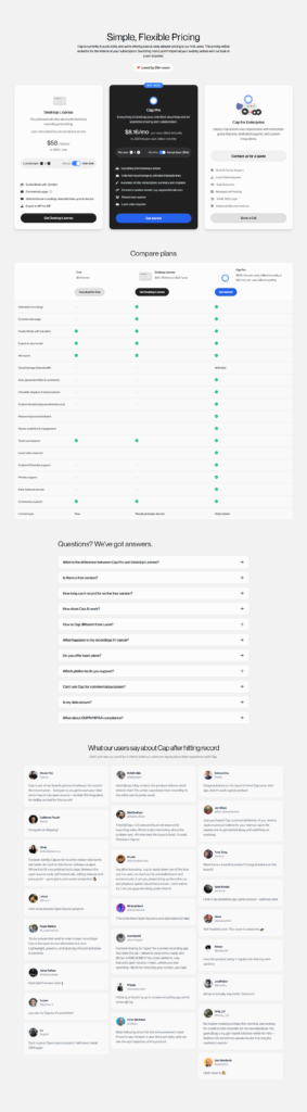 Pricing Page @Cap.so