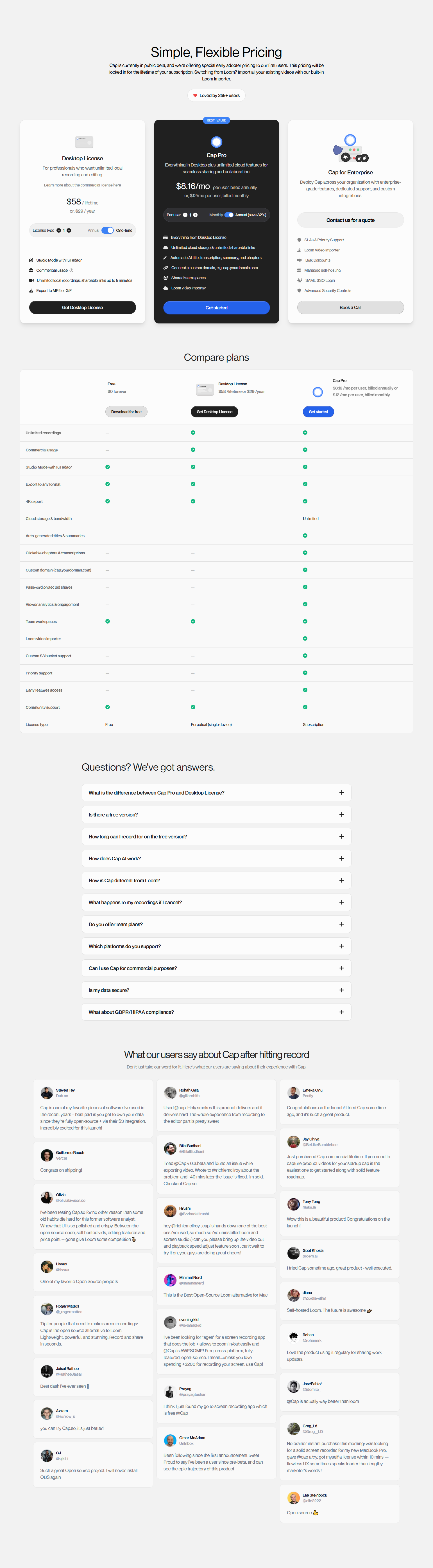 Pricing Page @Cap.so