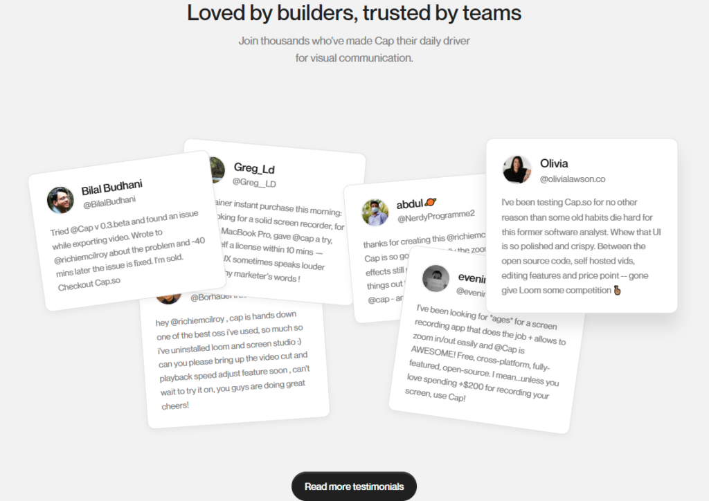 Testimonials Section @Cap.so
