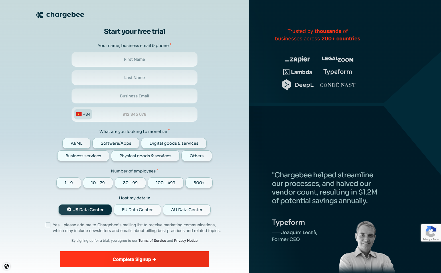Signup @Chargebee