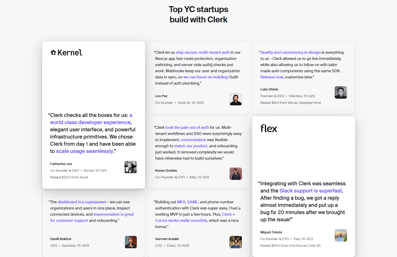 Testimonials Section @Clerk