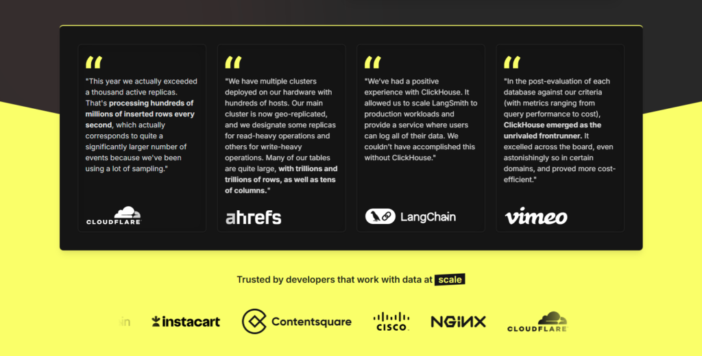 Testimonials Section @ClickHouse