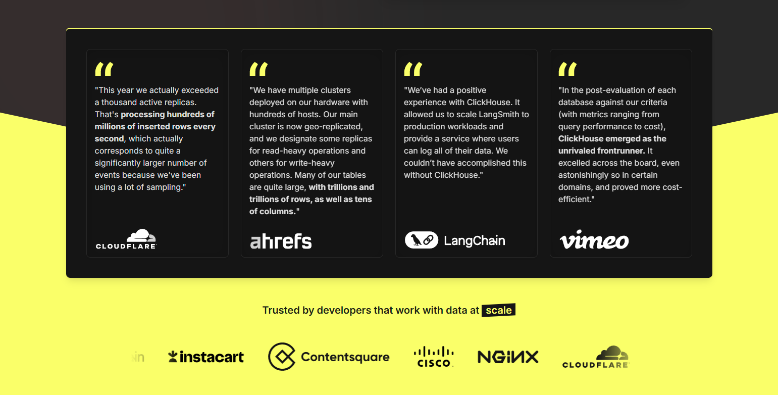 Testimonials Section @ClickHouse