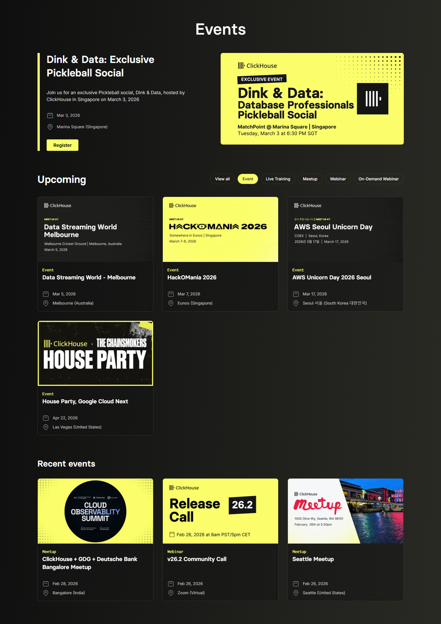 Events / Webinars @ClickHouse