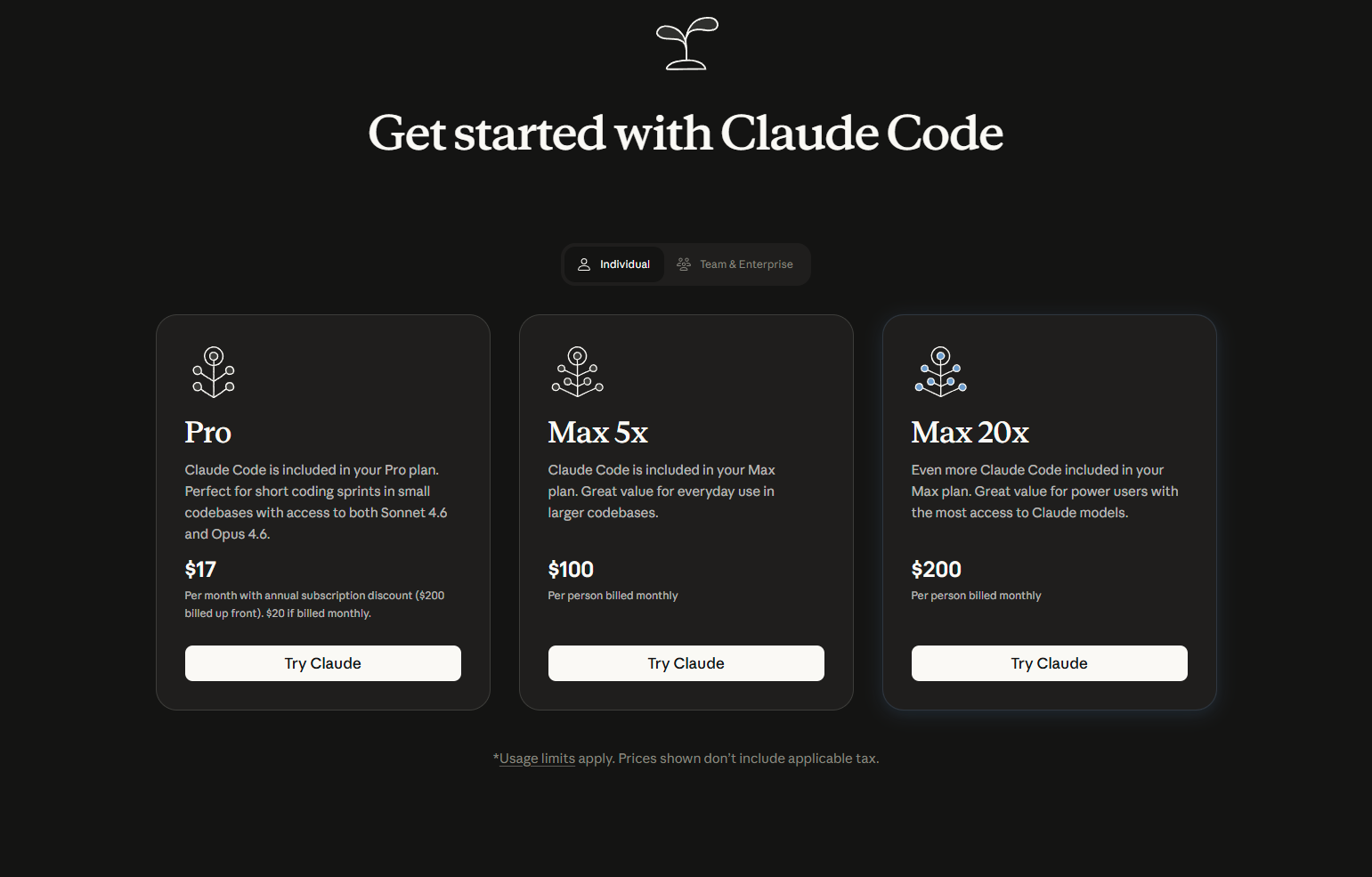 Pricing Page @Claude Code