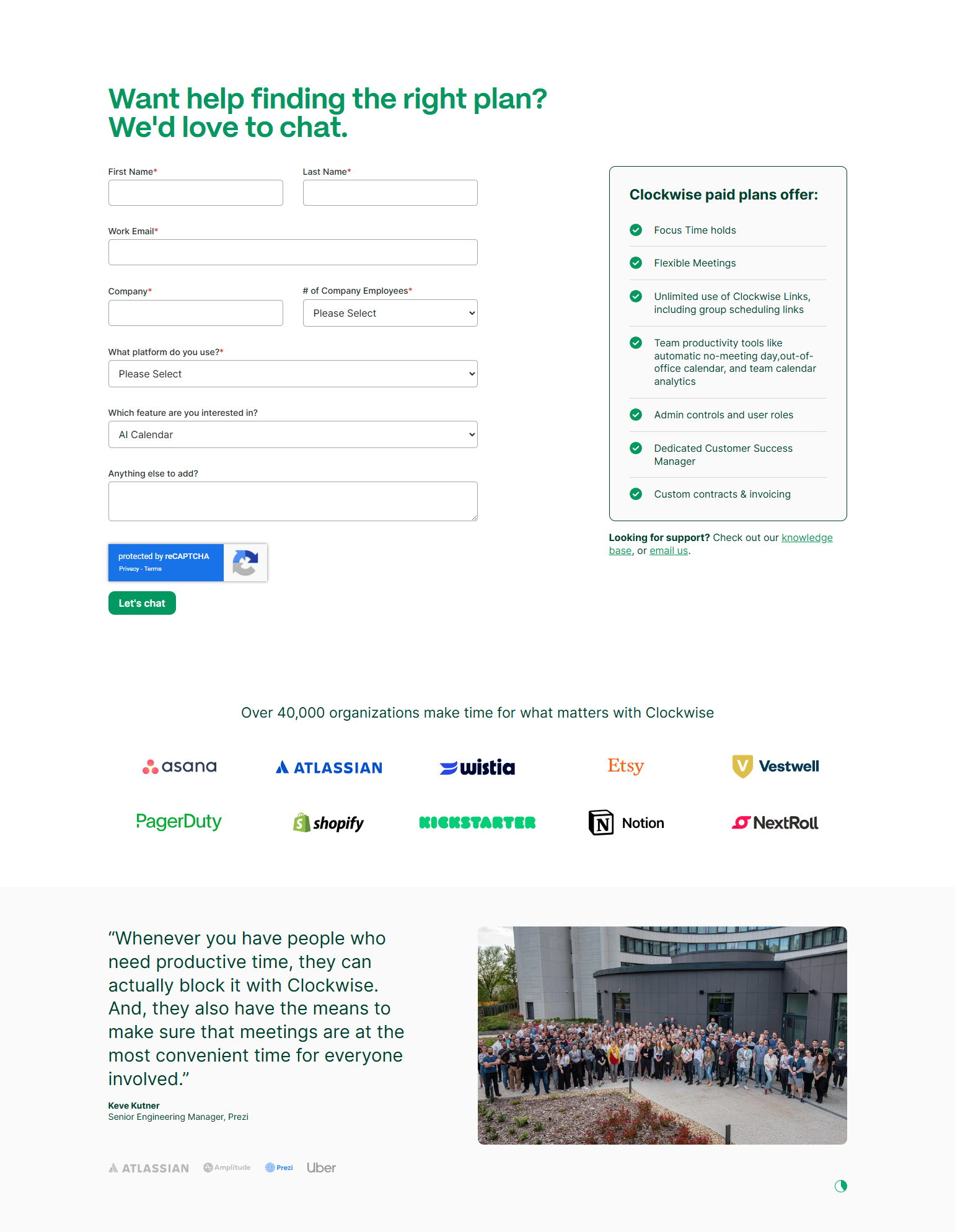 Contact Sales @Clockwise