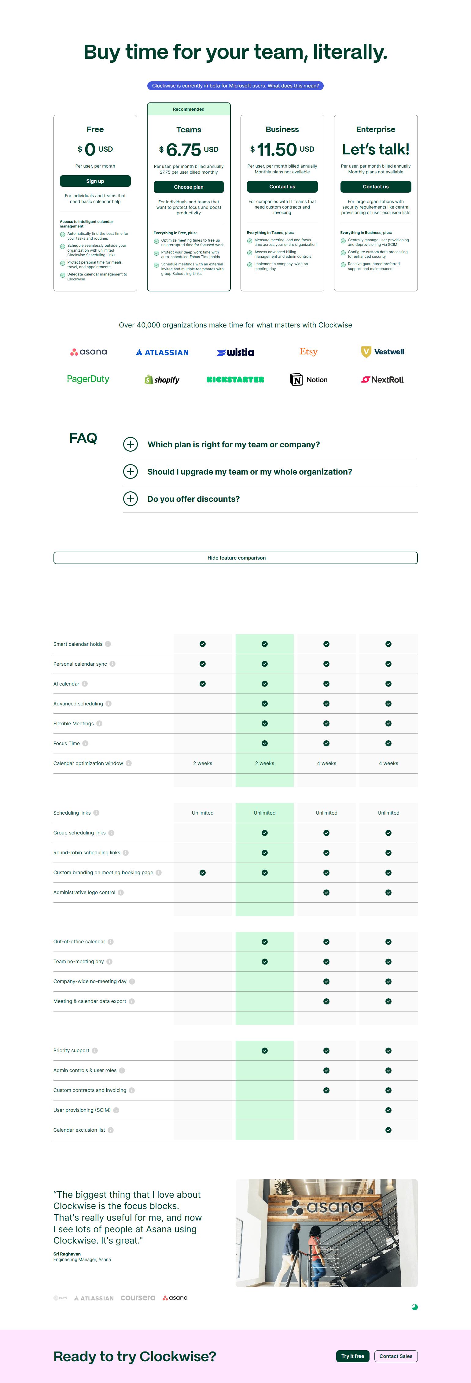 Pricing Page @Clockwise
