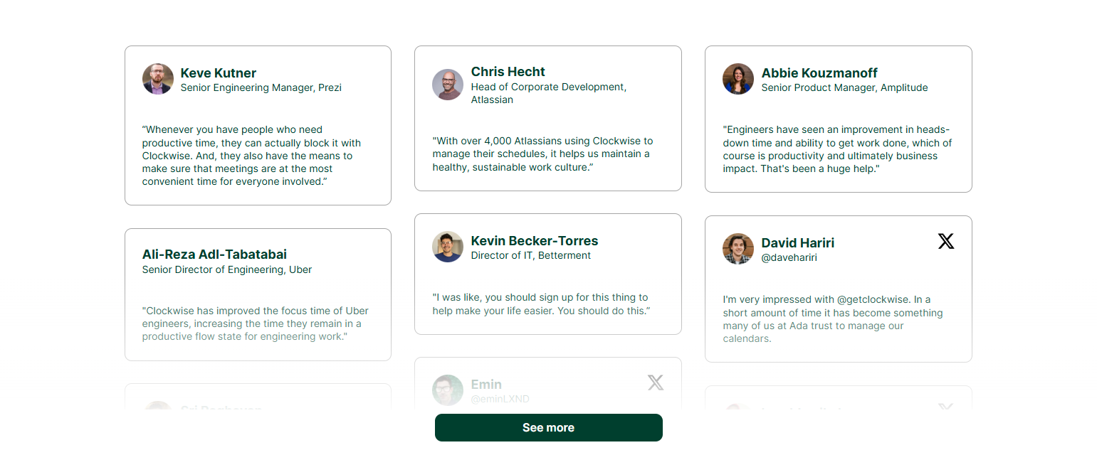 Testimonials Section @Clockwise
