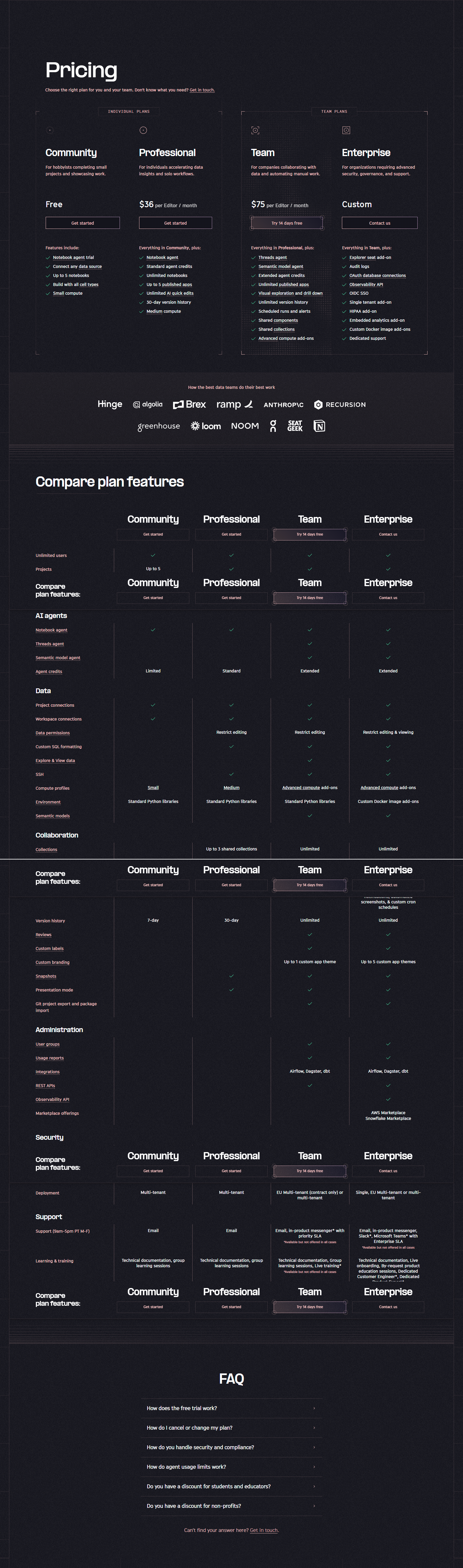 Pricing Page @Hex