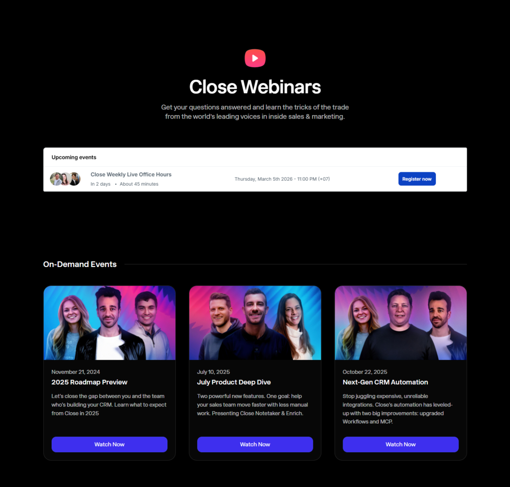 Events / Webinars @Close