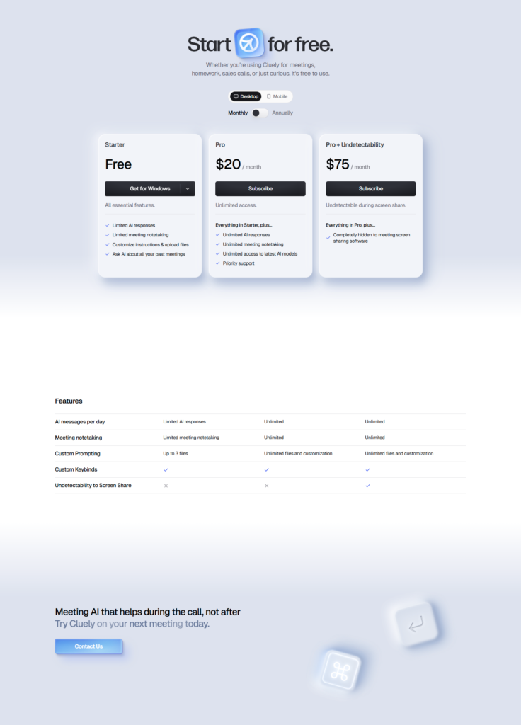 Pricing Page @Cluely