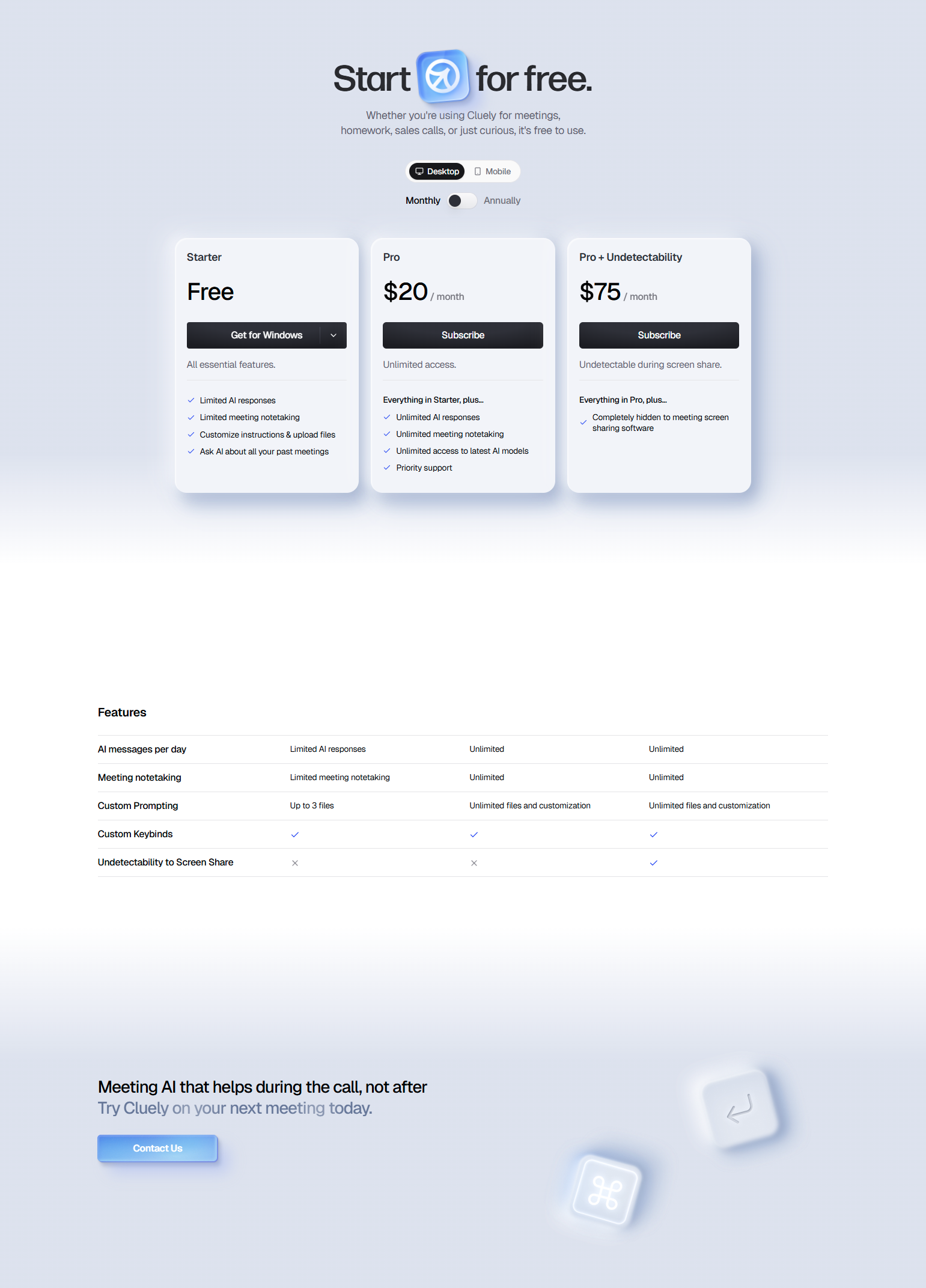 Pricing Page @Cluely