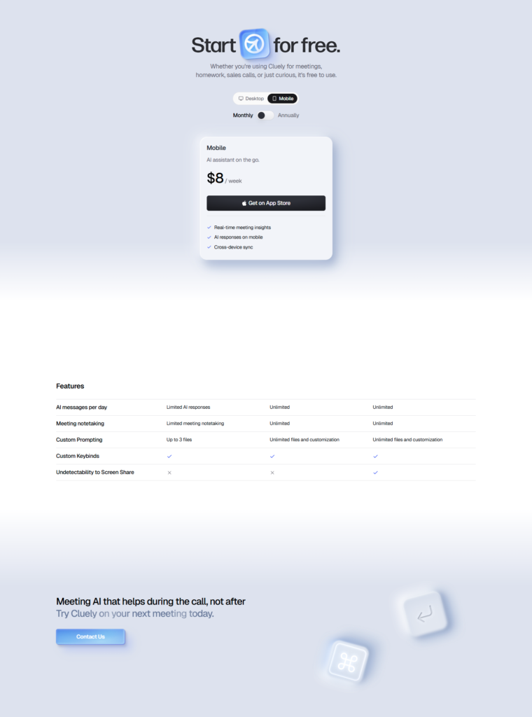 Pricing Page @Cluely