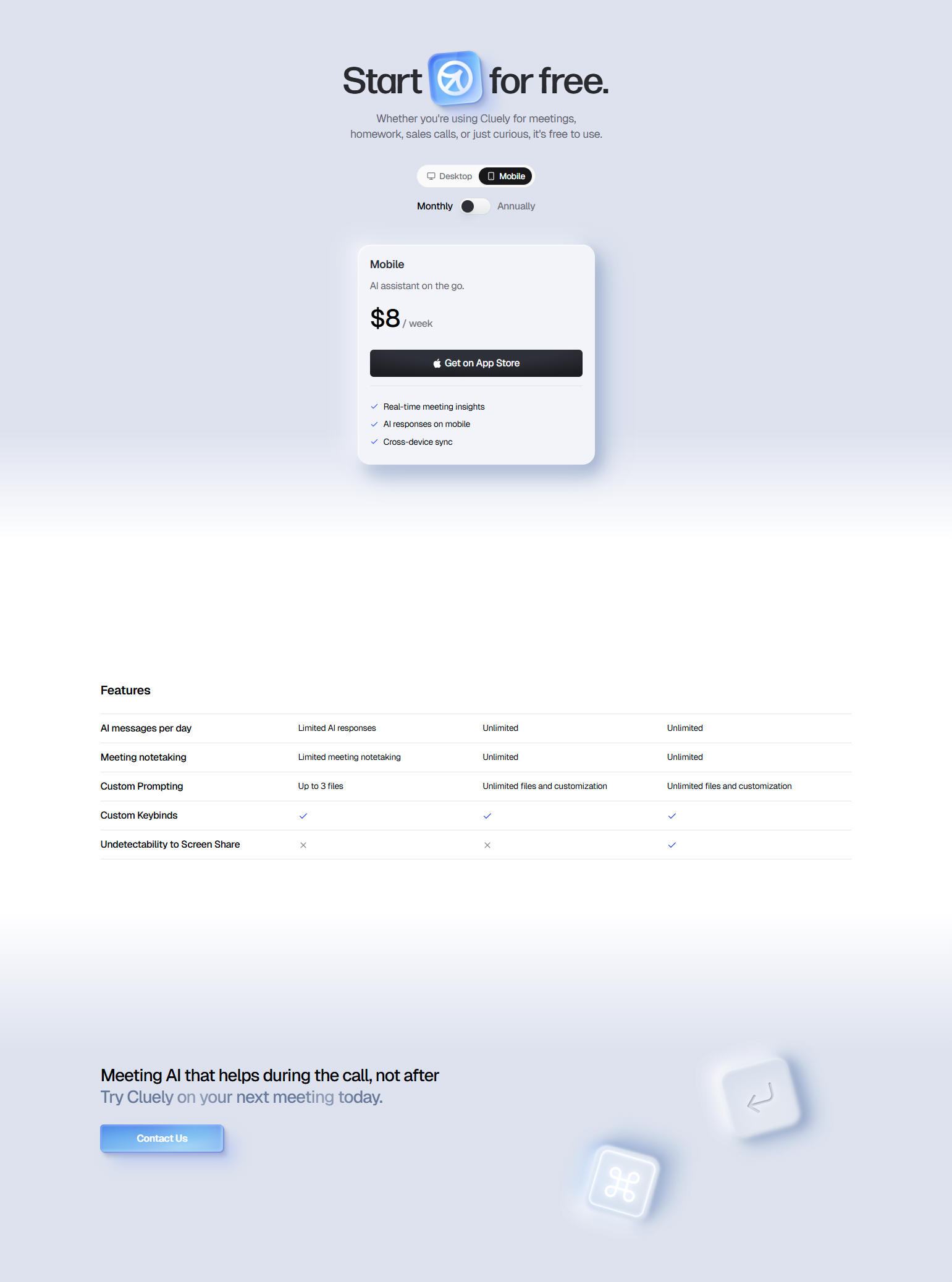 Pricing Page @Cluely