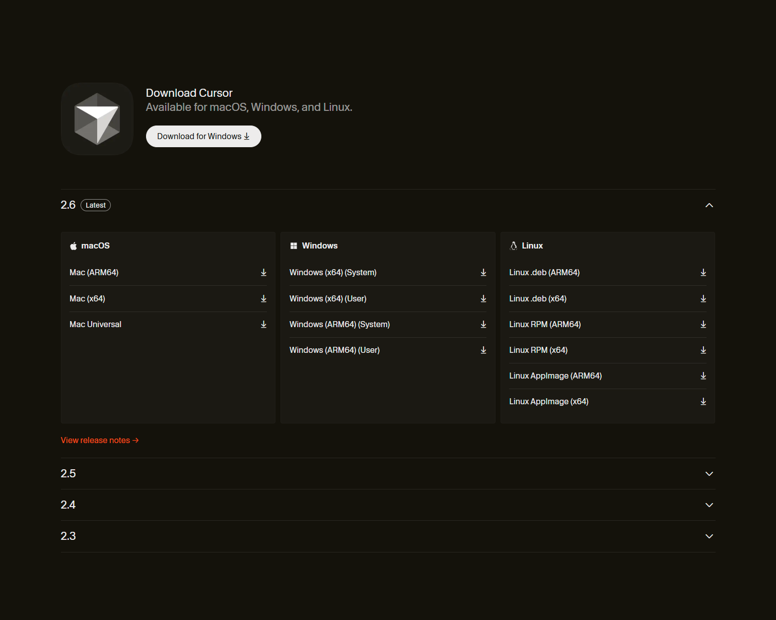 Download Page @Cursor