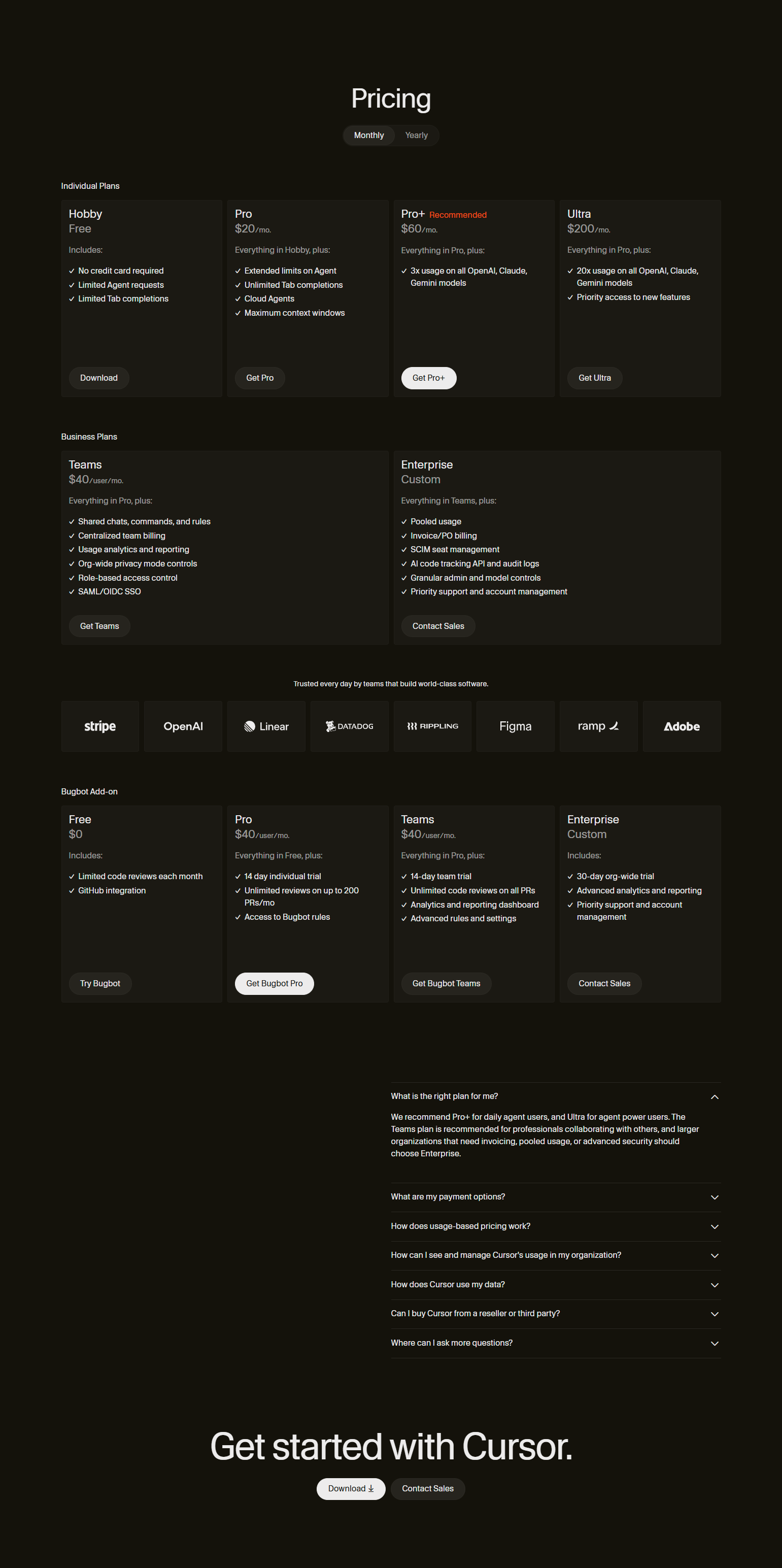 Pricing Page @Cursor