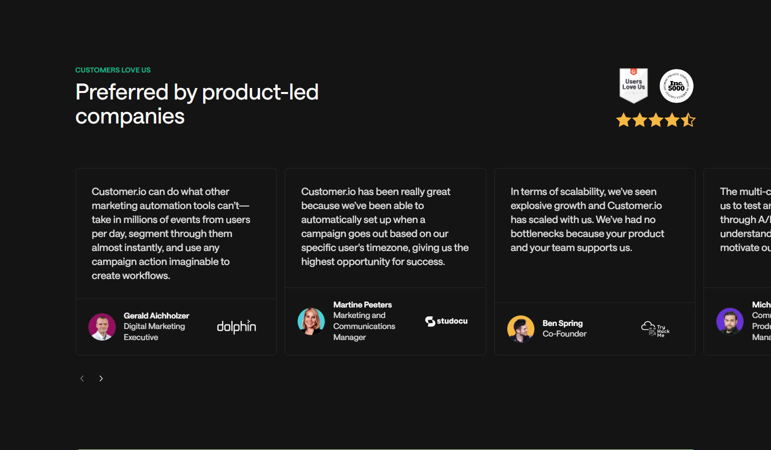 Testimonials Section @Customer.io