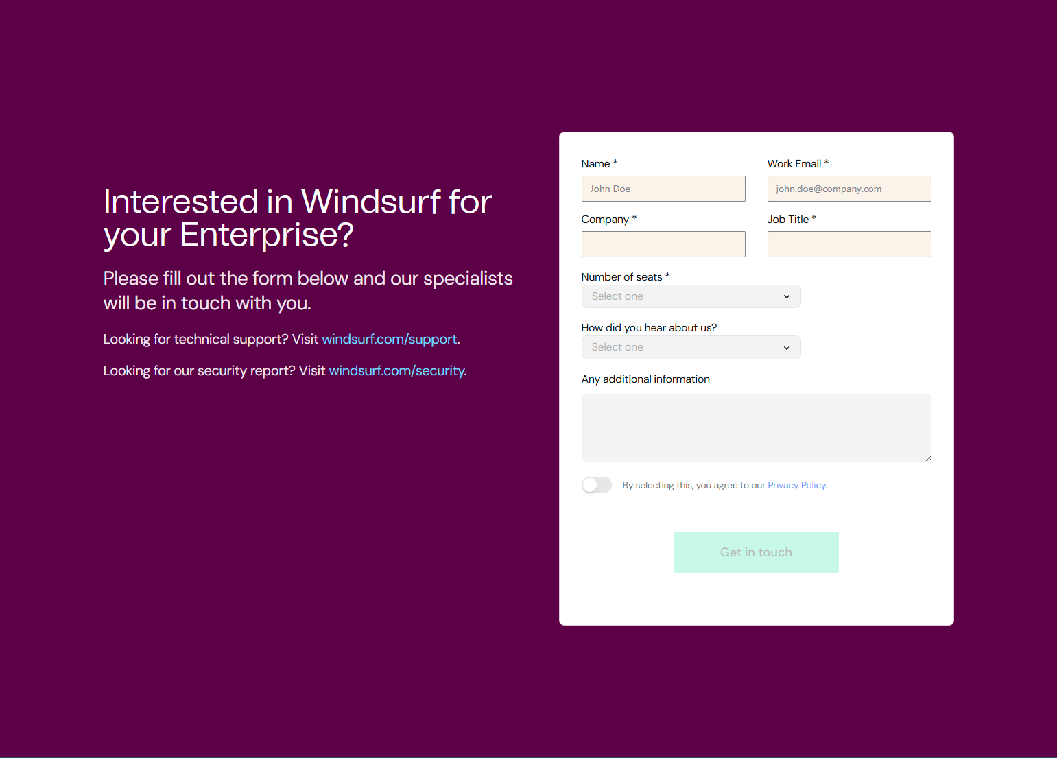 Contact Sales @Windsurf