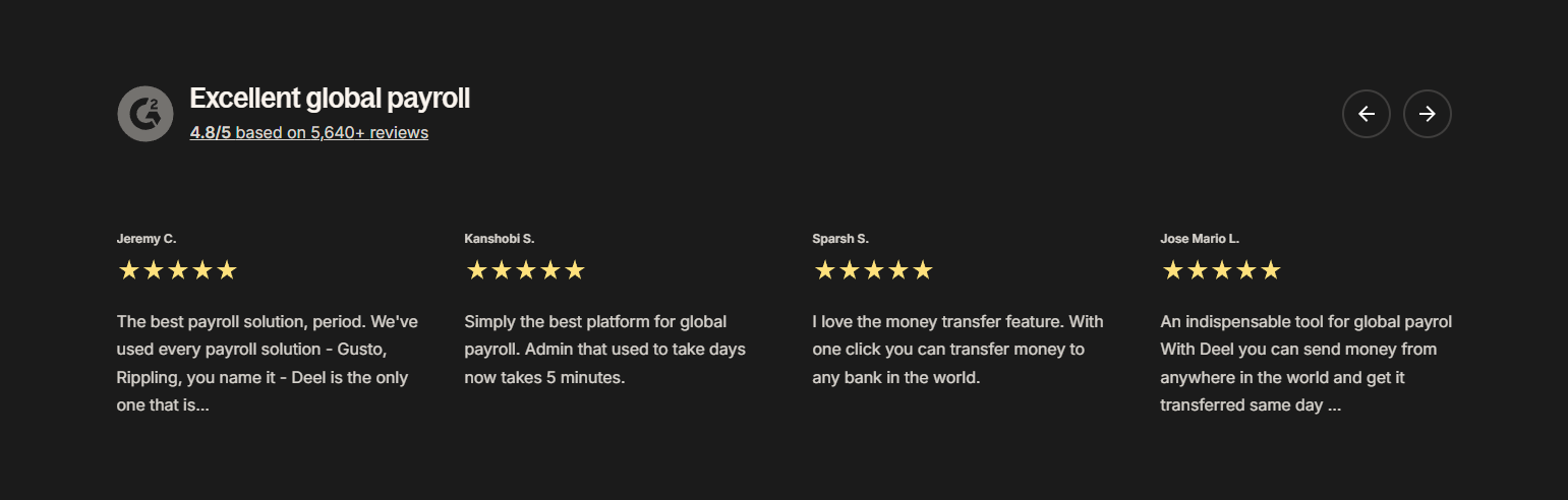 Testimonials Section @Deel