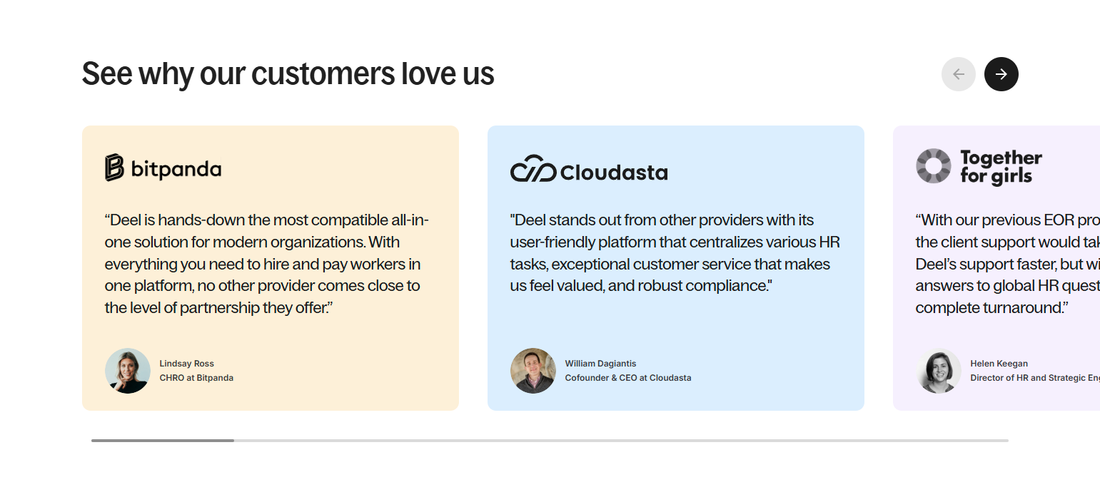 Testimonials Section @Deel
