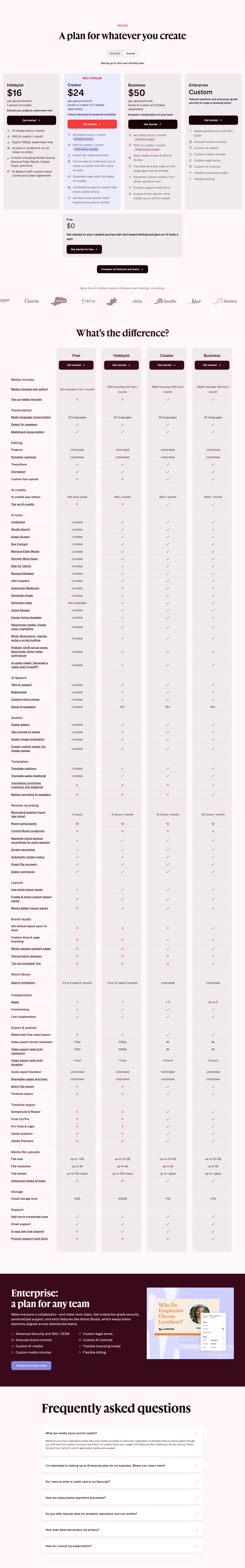 Pricing Page @Descript