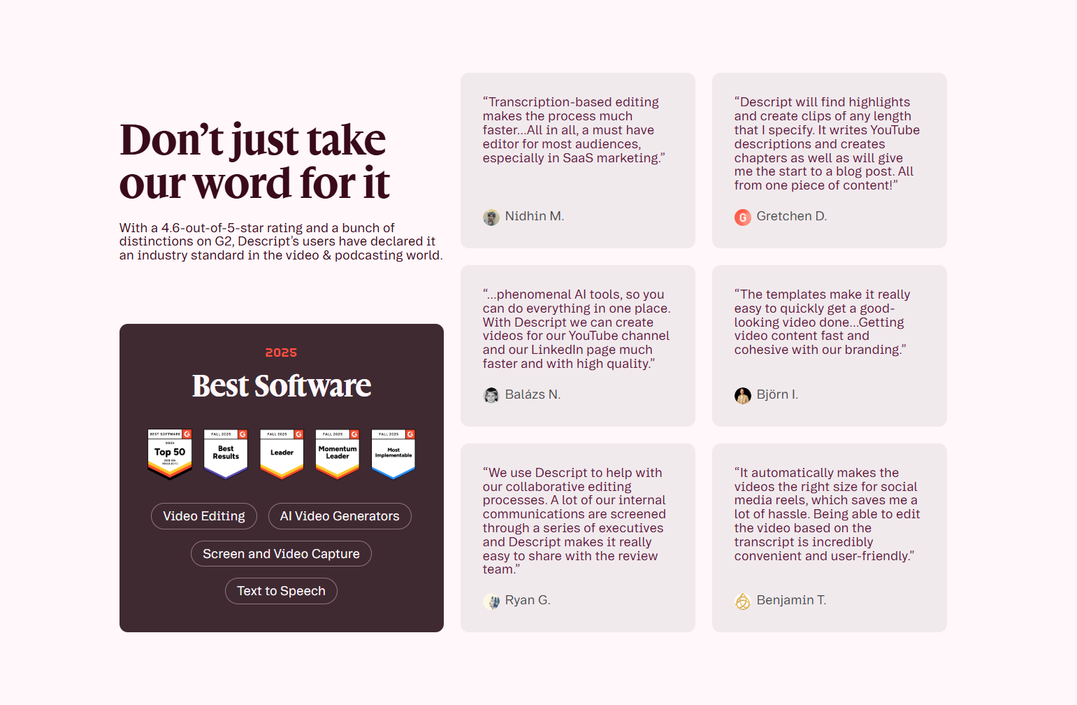 Testimonials Section @Descript